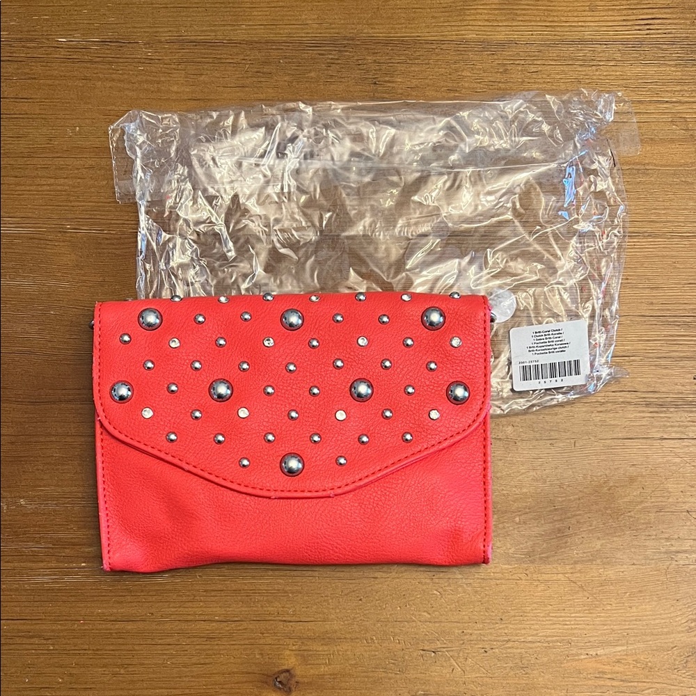 Grace Adele Studded Coral Clutch/Crossbody